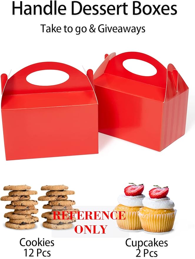 P6RD50 Happyhiram 50 Count Red Party Favor Boxes, Treat Boxes with Handles 6" Gable Boxes Candy Boxes Party Favor Paper Gift Boxes for Kids Birthday Baby Shower Bridal Shower
