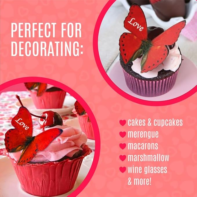 Sugar Robot Inc. Edible Butterflies Large Size Premium Crafted Made in the USA Cake and Cupcake Toppers, Decoration (Love)
