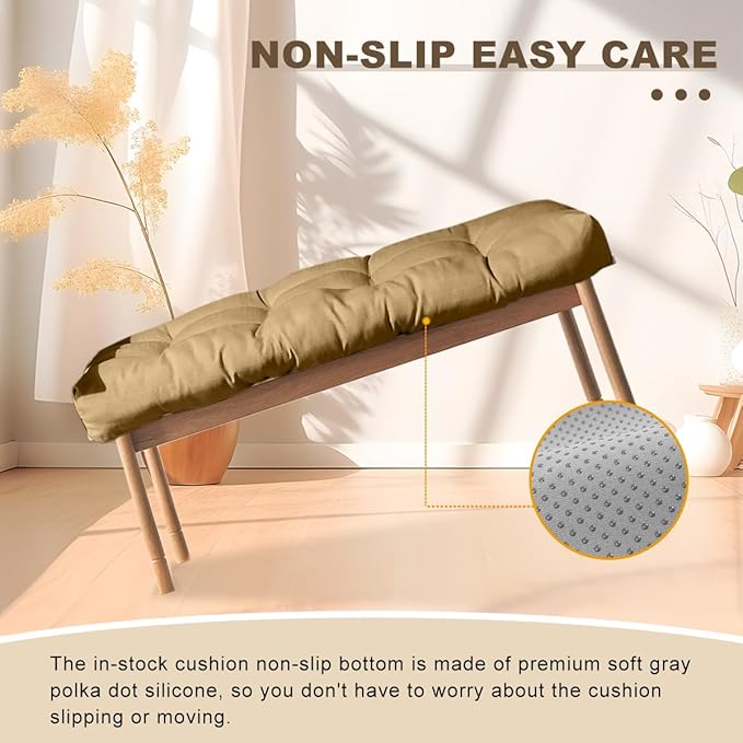 Bench Cushion 42 inches,Indoor/Outdoor Non-Slip Tufted Cushions, Premium Waterproof Linen, Soft Piano Sofa Cushions, Entryway Storage, Bay Window, High-Density Memory Foam(Coffee-42x16x4in)