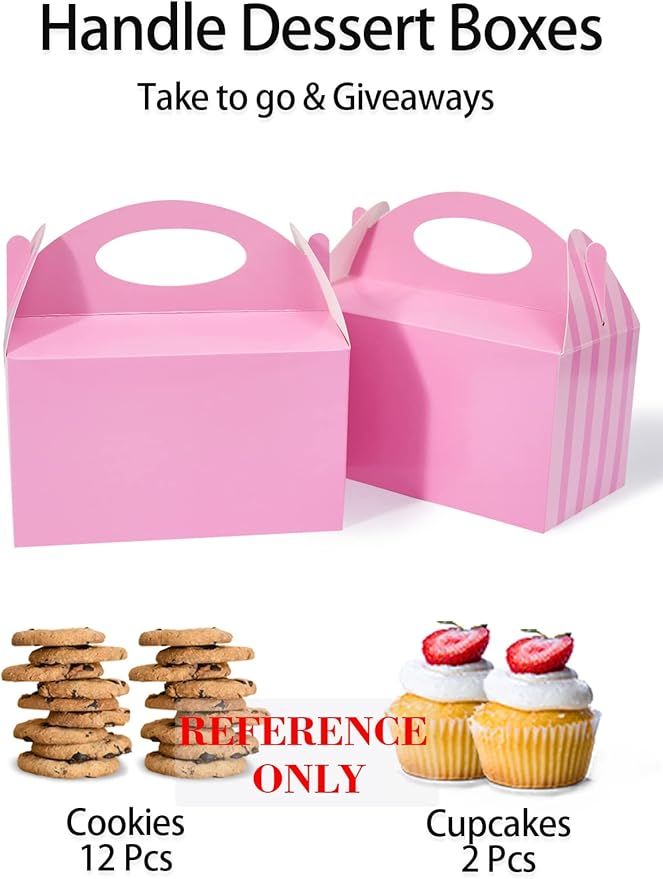 Happyhiram 25 Pcs Party Treat Boxes Pink for Girls, 6 Inch Valentines Candy Boxes Party Favors with Handle Paper Cookie Gift Bags Gable Boxes Snack Goodie Bags for Kids Unicorn Peppa Pig Barbie Theme Birthday Baby Shower Bridal Shower