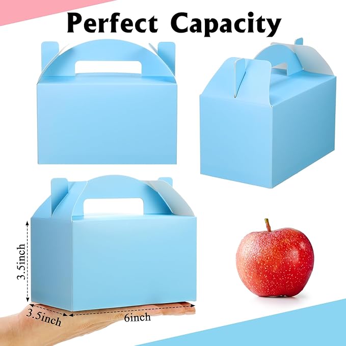Skyygemm 24 Pcs Graduation Party Favor Gable Boxes Colorful Paper Treat Goodie Candy Cake Gift Box for Summer Birthday Wedding Party Decorations, 6 x 3.5 x 3.5 Inch(Blue and Pink)