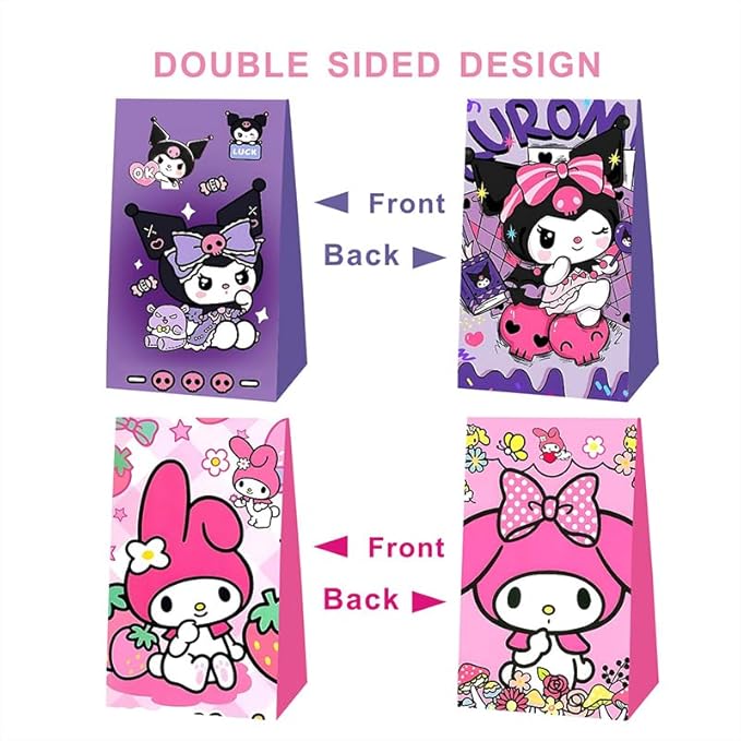 BNFUO 12pcs Kawaii and pink friends Party Favor Gift Bags Goodie Bags, Kawaii and Melody Party Supplies for Kids Birthday Decorations