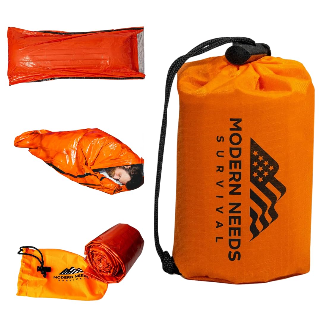 MODERN NEEDS Emergency Sleeping Bag Survival – Thermal Blanket & Bivy Sack | Emergency Bivy & Survival Blanket | Outdoor Sleeping Bag & Hiking Bag | Sleeping Bags for Adults | 1 Pack