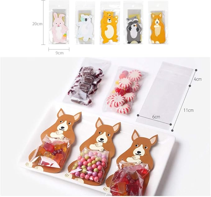 UnnFiko Mini 'Candy' Bags {20 Pack} Paper Party Favor Treat Bags for Cookies, Candy Buffet, Baby Shower- Halloween/Wedding/Birthday Party Favor Bags (Kangaroo)