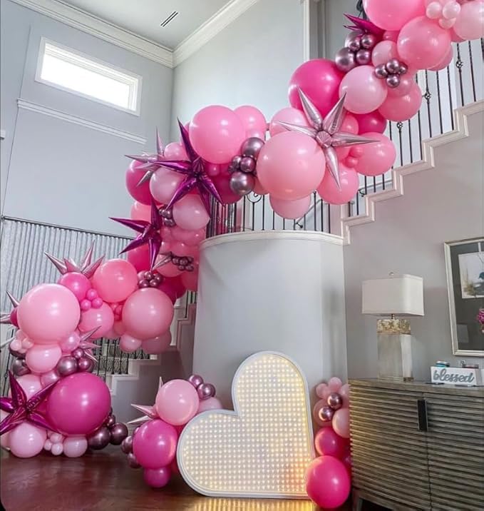 HILAVO Pink Mixed Balloons Set, 12 Inch Hot Pink Pastel Light Baby Pink Metallic Pink Latex Balloons Party Balloons for Women Girls Birthday Baby Shower Princess Anniversary Party Decorations