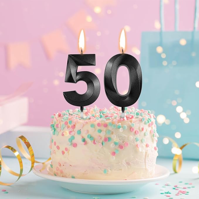 Number 50 Birthday Candles, 1.96 Inch Happy Birthday Cake Candles Cupcakes Topper Decoration for Birthday Party Wedding Anniversary Celebration Supplies (Black)