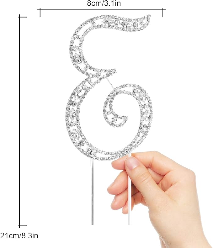 LINGPAR Letter E Cake Topper Rhinestone Crystal Silver Letter for Wedding or Anniversary Birthday Party Decoration Supplies