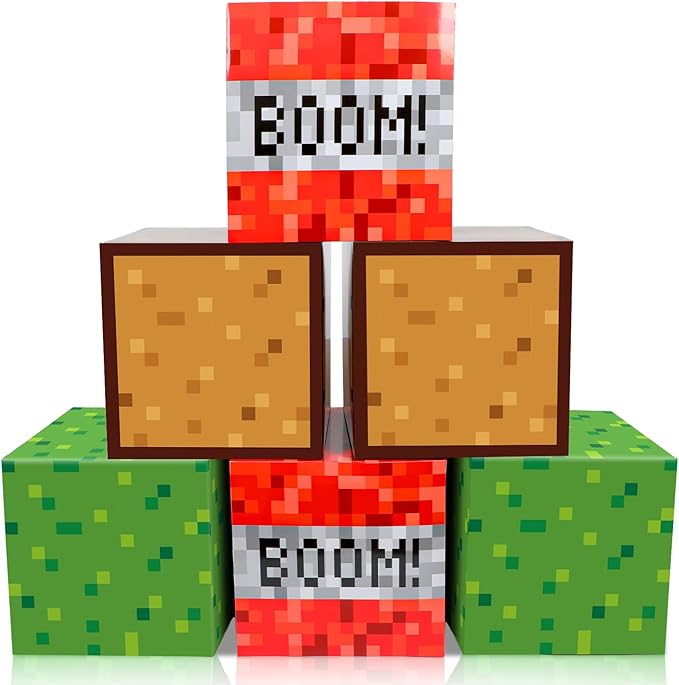 MinFyberd Pixel Large Gift Boxes Pixel Party Decorations Video Game Favor Treat Paper Box Mining Gaming Party Centerpieces Boxes for Boys Girls Kids Teenagers Birthday Supplies