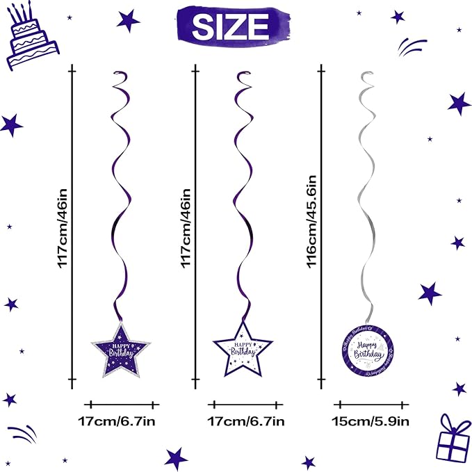 Happy 90th Birthday Purple & Silver Glitter Swirls Streamers Party Decorations - 15 Pcs 90th Birthday Hanging Swirls Streamers Kit,Cheers to Ninety Years Old Bday Party Sign.