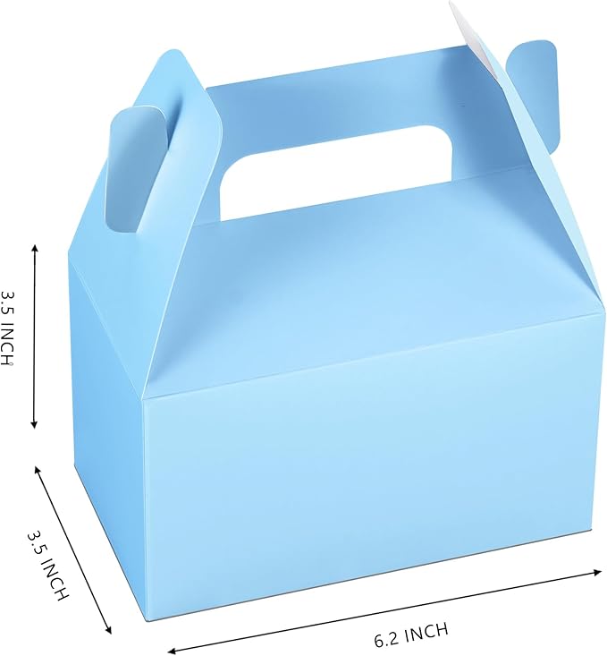 XAGLVV 24 Pack Blue Paper Gable Boxes, 6.2inch Treat Goodie Gift Bag for Baby Boy Showers and Snacks Cookie Toys for Birthday Party
