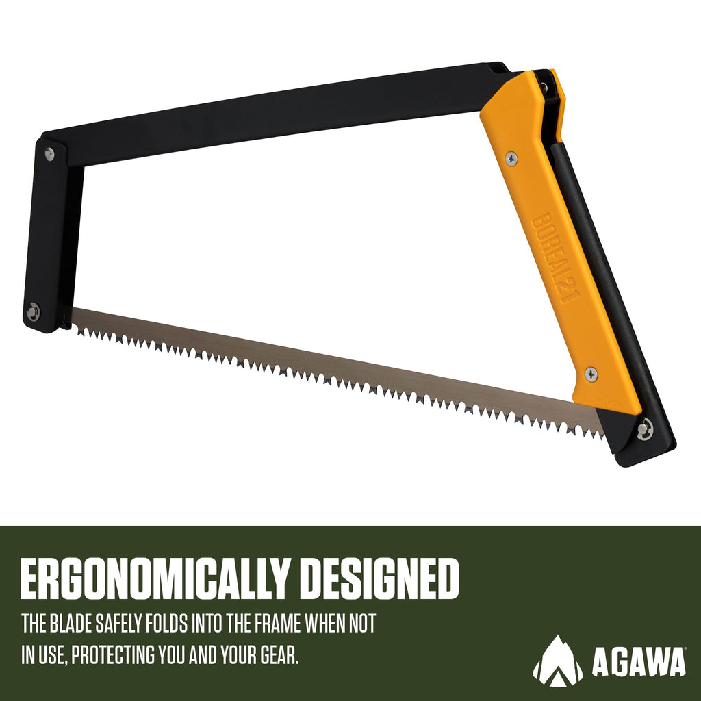 AGAWA - BOREAL21-21 Inch Folding Saw with All-Purpose Saw Blade - Camping Gear For Hiking, Fishing, Hunting, Bushcraft & Survival Kit (Black Frame/Yellow Handle)