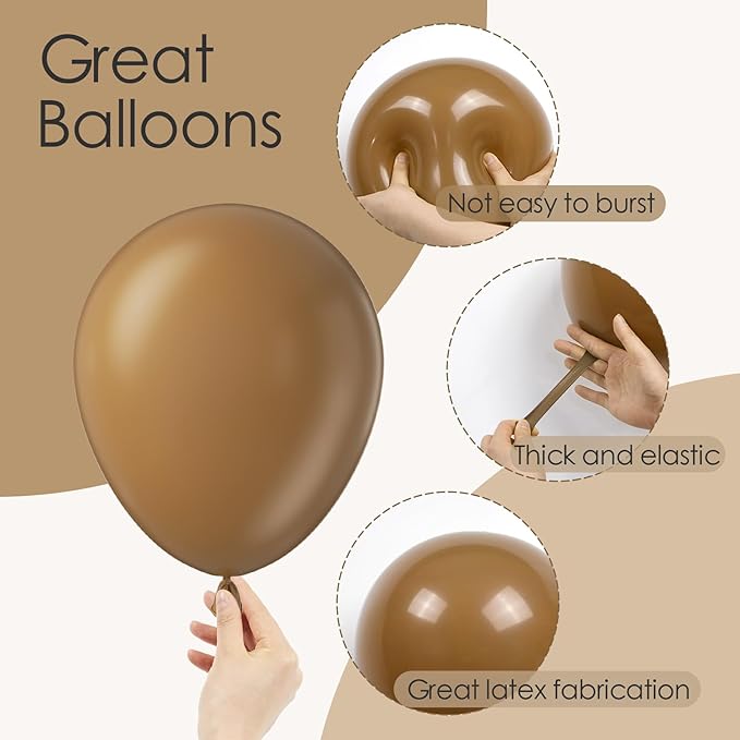 120pcs Brown Balloons, 18 12 10 5 inch Brown Balloons Different Sizes Brown Balloon Arch Kit for Baby Shower Wedding Anniversary Birthday Party Decorations