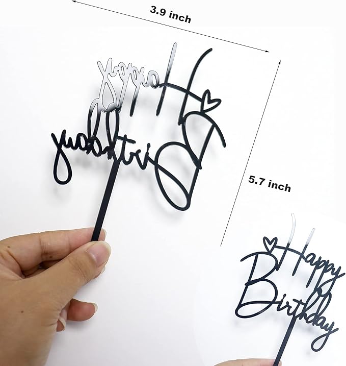 Black Birthday Cake Topper, 6pcs Acrylic Birthday Cake Toppers Happy Birth Cake Toppers for Party Decorations