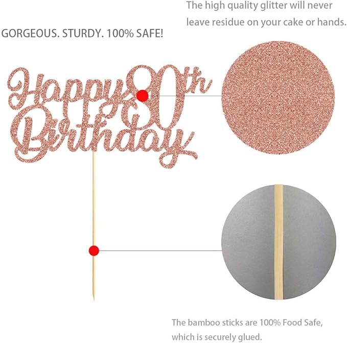 81st Birthday Cake Topper, Rose Gold Glitter Cheers To 81 Years Party Decoration, Supply
