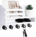Key and Mail Holder Wall Mount, Key Hanger with Long Storage Box and 5 Hooks for Coat, Dog Leash, Home Decor Rack, House Accessories, Entry Way Organizer 11.8”W x 7.8”H x 3.2”D