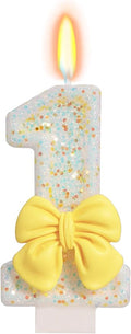 Birthday Candle for Cake, Yellow Bow Cake Candles, Cake Topper Decoration for Birthday Party (Number 1)