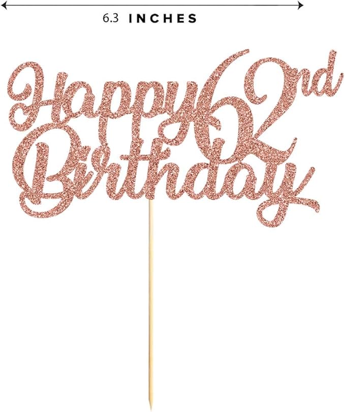 62nd Birthday Cake Topper, Rose Gold Glitter Cheers To 62 Years Party Decoration, Supply