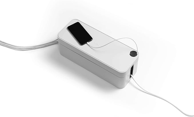 Durable Cavoline Cable Management Box L - Safely Store Power Blocks and Cables - USB Cable Outlet for Charging Devices - Made of Flame Retardant Plastic - Large Box in Graphite