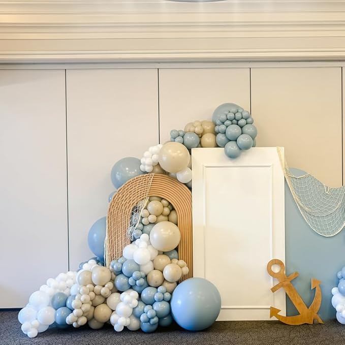 Dusty Blue White Sand Balloons Garland Arch Kit 152pcs Dusty Blue Sand White Baby Blue White Latex Balloon Arch Kit for Birthday Baby Shower Wedding Gender Reveal Anniversary Party Decorations