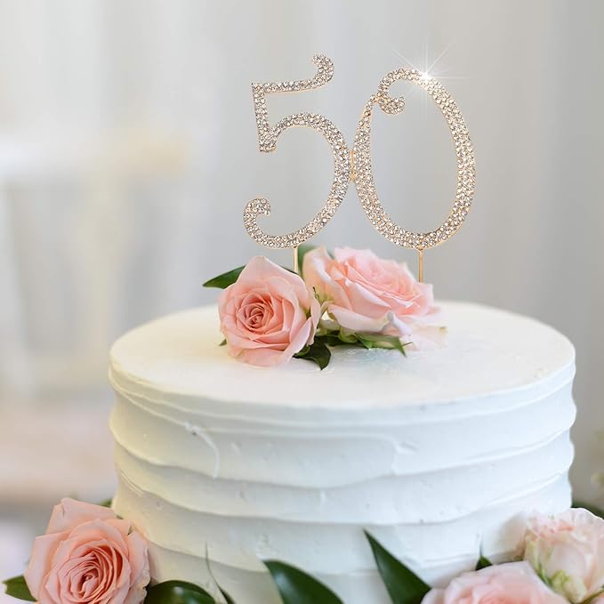 Bling Crystal Rhinestone 50 Birthday Cake Topper - Best Keepsake | 50th Party Decorations Gold
