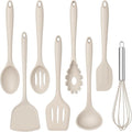 TeamFar Silicone Cooking Utensils Set, 8 PCS Kitchen Utensils Set, 446°F Heat Resistant, Turner, Spatula, Spoon, Whisk, Kitchen Cooking Gadgets Tools for Nonstick Cookware, Dishwasher Safe-Khaki