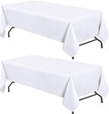 WEALUXE White Table Cloths for 8 Foot Rectangle Tables, 2-Pack, 60x126 inches, Water, Stain and Wrinkle Resistant, 200 GSM Washable Poly Fabric Tablecloths Rectangular, Elegant and Durable