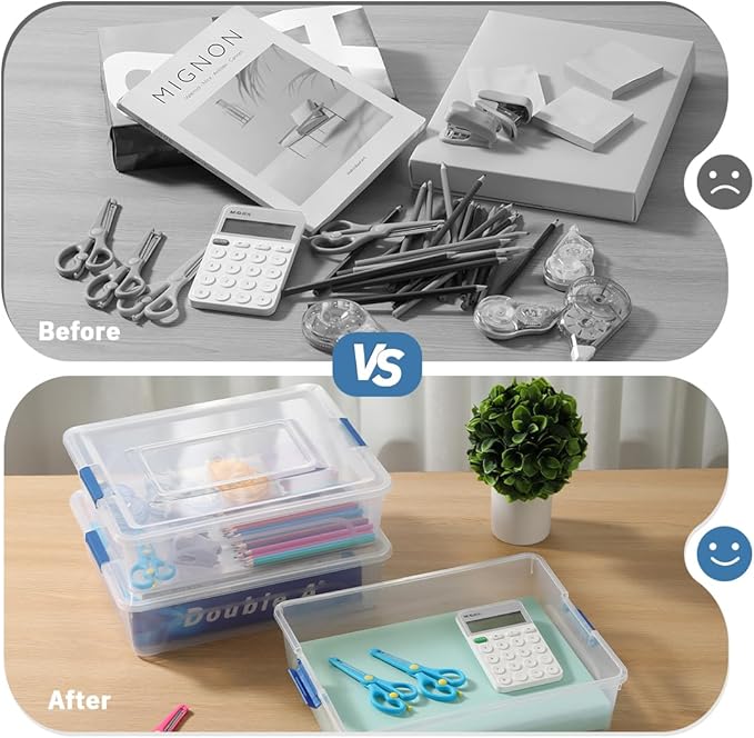 Plastic Storage Containers Clear Craft Storage Bins with Grey Handle,Organizer Box with Durable Lids Stackable Containers for Organizing Craft and Tools (4 Pack-10 Quart Blue)
