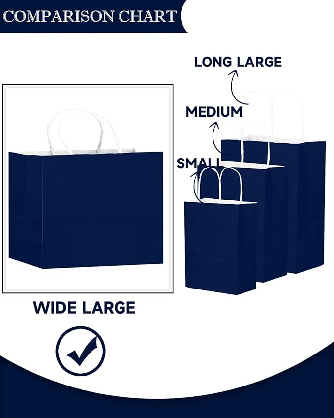 qiqee 24PCS Large Gift Bag with Handles Bulk 13"x4.5"x10" Gift Bags Green Blue Bags Multiple Uses (32x11x25cm,Wide Large)