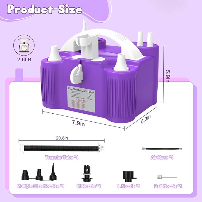 ID IDAODAN 4-in-1 Electric Balloon Pump with Triple Nozzles, Dual Motor Balloon Inflator & Deflator for Latex, Foil & 260Q Balloons