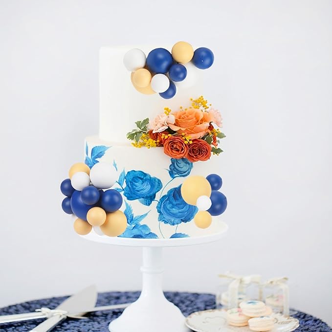 52 Pcs Ball Cake Decorations - Blue Yellow White Ball Dessert Picks Cake Cupcake Toppers, Birthday Party Baby Shower Gender Reveal Cake Supplies