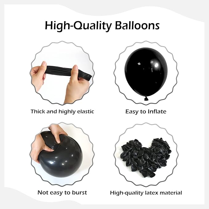 FOTIOMRG 110pcs Black Balloon Garland Arch Kit, 18 12 10 5 inch Black Latex Balloons Different Sizes Pack for Birthday Graduation Baby Shower Father's Day Party Decorations