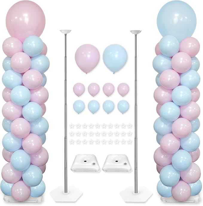 YALLOVE Balloon Column Stand, Set of 2 Balloon Stands (Include Balloons)