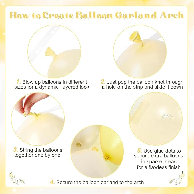 Yellow Balloon Arch Kit, 126Pcs Double Stuffed Pearl Yellow White Clear Balloons for Wedding Baby Shower Bridal Shower Engagement Birthday Party Decorations