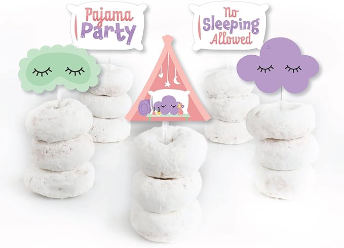 Big Dot of Happiness Pajama Slumber Party - Dessert Cupcake Toppers - Girls Sleepover Birthday Party Clear Treat Picks - Set of 24