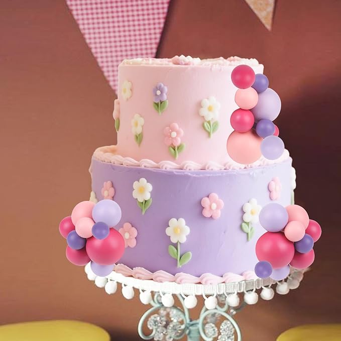 52 Pcs Ball Cake Decorations - Light Dark Pink Purple Ball Dessert Picks Cake Cupcake Toppers, Birthday Party Baby Shower Gender Reveal Cake Supplies