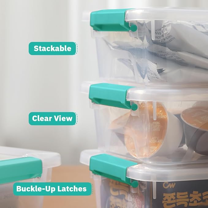 Plastic Storage Containers Clear Craft Storage Bins with Grey Handle,Organizer Box with Durable Lids Stackable Containers for Organizing Craft and Tools (8 Pack-4 Quart Green)
