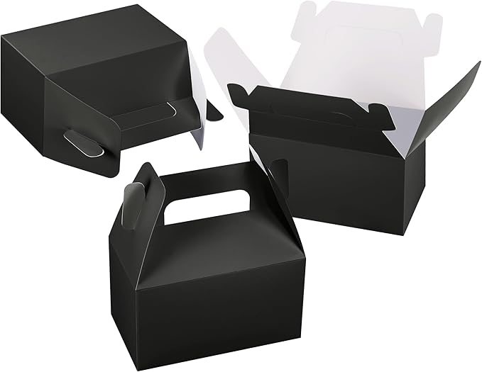 XAGLVV 24 Pack Black Paper Gable Boxes with Handles, Treat Goodie Party Favor Gift Box for Wedding, Birthday, Baby Shower, Graduation Decoration Supplies