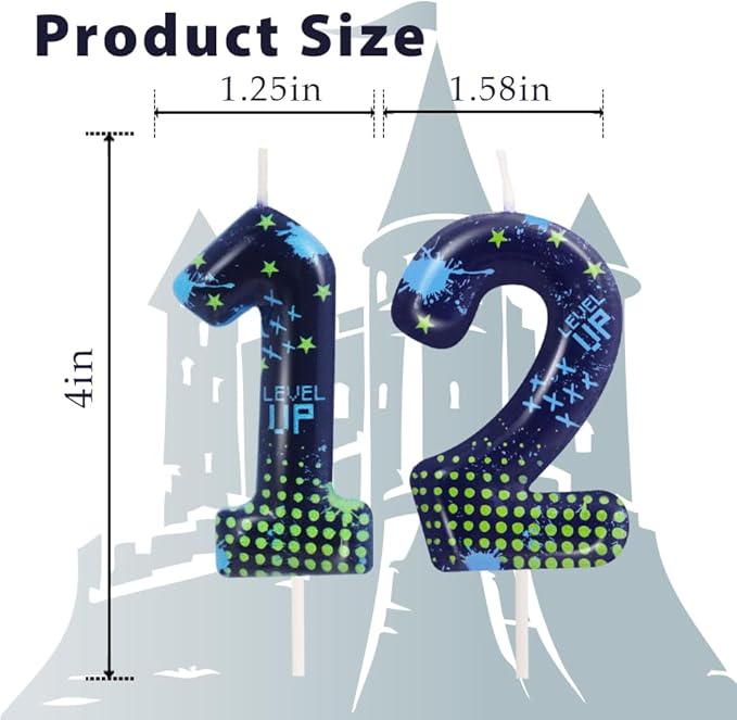 STG Birthday Candles for Boys - Number 12 Candle for Video Game Birthday Cake Topper, Fort Battle Level Up Game Themed Birthday Party Supplies