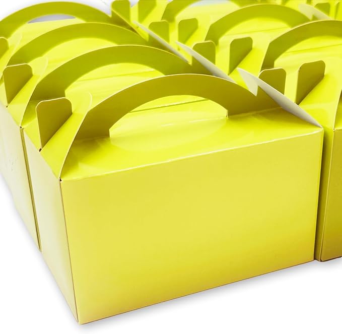 TIMESEEK 30-Pack Buttercup Yellow Gable Treat Boxes with Handles, 6" Pop-Up Party Favor Gift Boxes for Birthday,Wedding,Baby Shower, Eco-Friendly Candy,Cookie,Goodie Bags for Kids, Bachelorette Decor