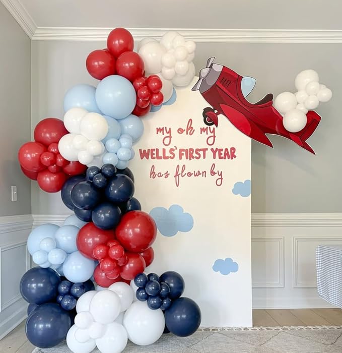HILAVO Red Blue White Balloons, 60 PCS 12 inch Navy Light Blue Red and White Balloons for Baseball Birthday Party Britain Sporting Patriotic Labor Memorial Day 4th of July Independence Day Decorations