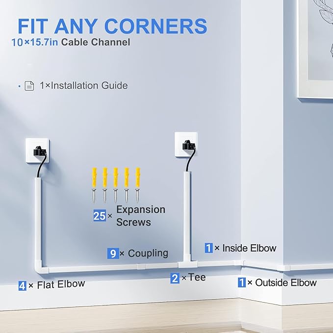 Cord Hider,157.5in TV Cable Management Concealer, Cord Concealer for Hide Cords Wall Mounted,Wire Covers for Cords on Wall,Cable Raceway Kit,10x L15.75W0.95H0.55in (157in L × 0.95in W × 0.55in H)