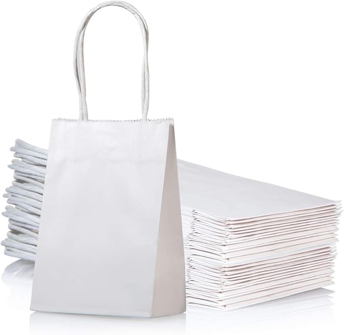 AWELL Mini Size White Paper Bag with Handle Party Favours Bag 6x4.5x2.5 inch for Wedding Birthday Baby Shower Recycled Bag, Pack of 24