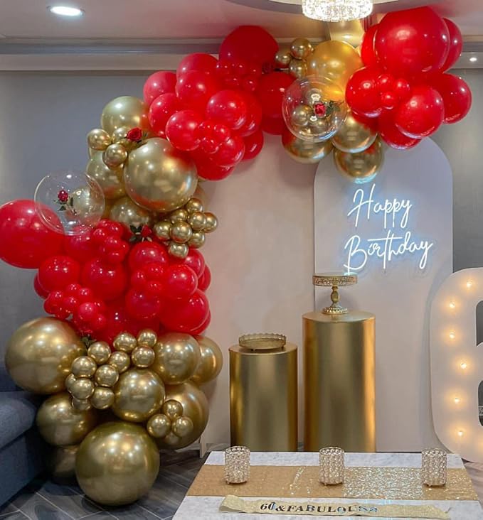 Red and Gold Balloon Garland Kit, 124Pcs Balloons Arch Kit, Bright Durable Latex Balloons for Valentines, Wedding, Bachelorette, Birthday, Baby Shower, Engagements Anniversary Party Decorations