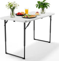 4ft Folding Table with Adjustable Height, Heavy Duty Fold-in-Half Plastic Table with Steel Legs, Portable for Indoor, Outdoor, Picnic, Camping, Dining, Party, (Plastic White)