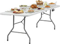 FDW 6FT Plastic Folding Table, Portable with Carrying Handle Perfect for Indoor, Outdoor, Party, Dining, Wedding, Events, Camping, White