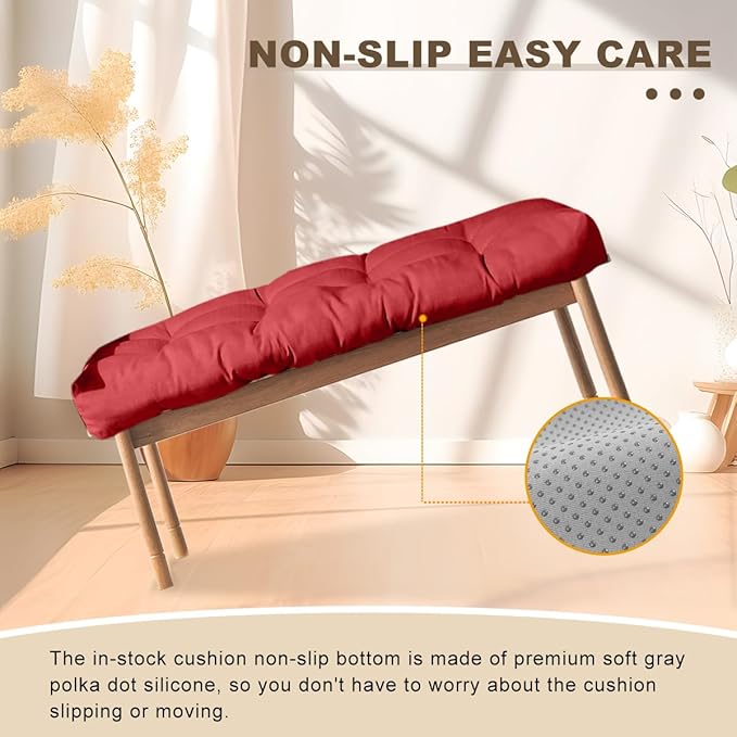 Bench Cushion 27 inches,Indoor/Outdoor Non-Slip Tufted Cushions, Premium Waterproof Linen, Soft Piano Sofa Cushions, High-Density Memory Foam(Dark Red-27x12x4in)