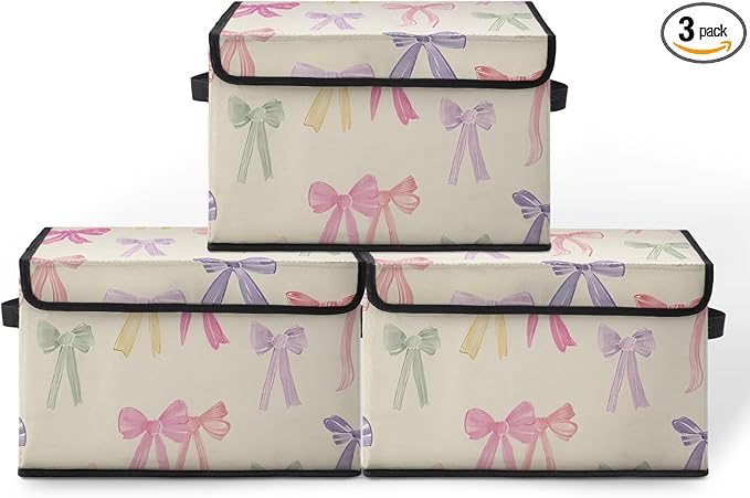 Stackable Storage Bins with Lids,Closet Organizers Fabric Box for Home and Office,Blanket Clothes Organizers,Under Bed Storage Containers 3 Pack