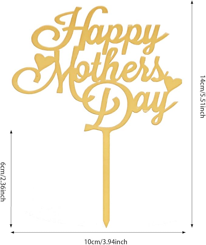 Mother's Day Cake Topper, 10pcs Acrylic Happy Mother's Day Cupcake Topper for Birthday Party Decoration Supplies (Gold)