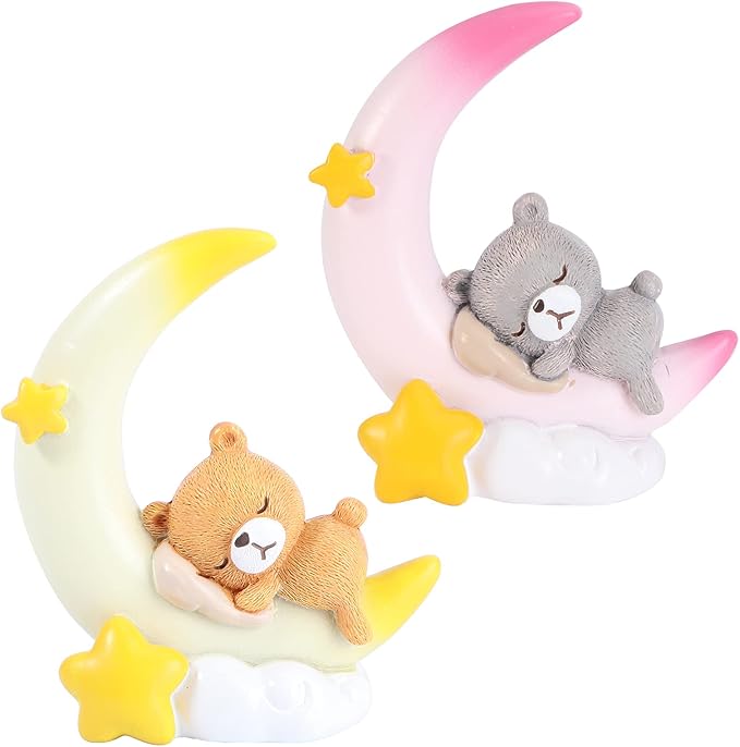 LUOZZY 2 Pcs Bear Moon Cake Topper Baby Shower Cake Cupcake Toppers for Kids Birthday Baby Shower Party Decorations