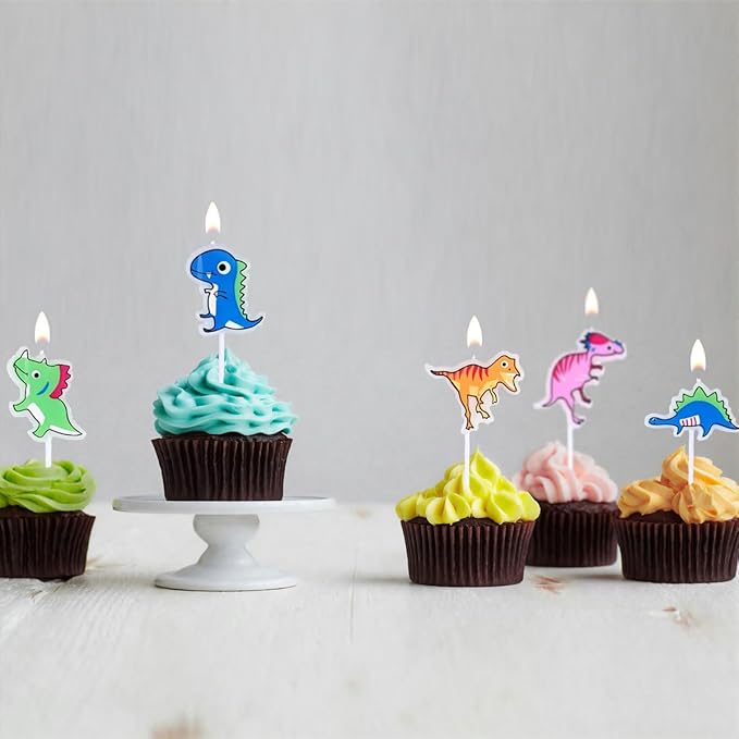 Number 4 Dinosaur Birthday Candles Set, Dino-Themed Cake Candle 4 2.75 Inch Green with 5Pcs Dinosaur Candles for Birthday Parties Celebration